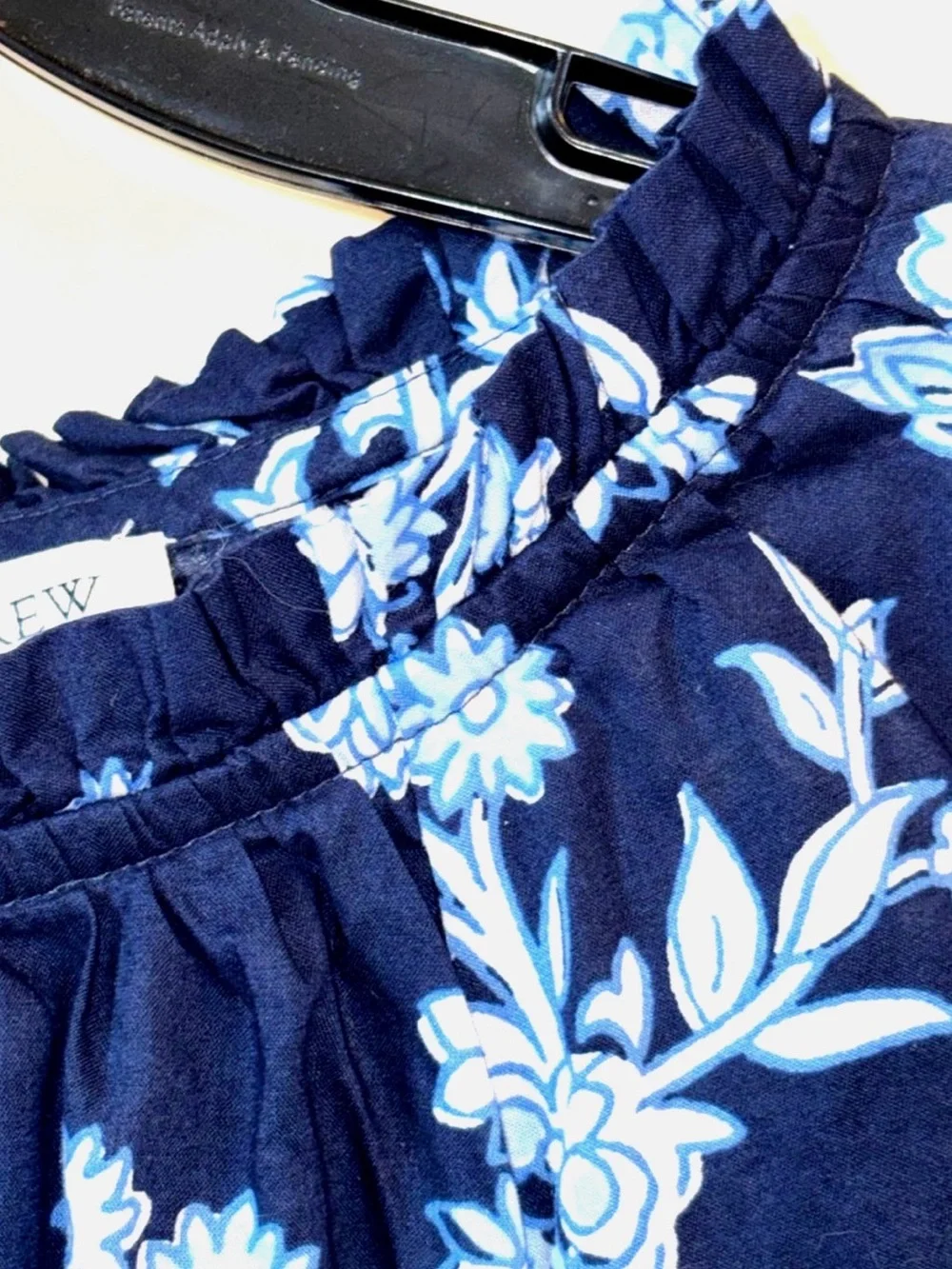 J.Crew Peasant Blouse XS Navy Blue Floral Tie Neck Boho Long Sleeve